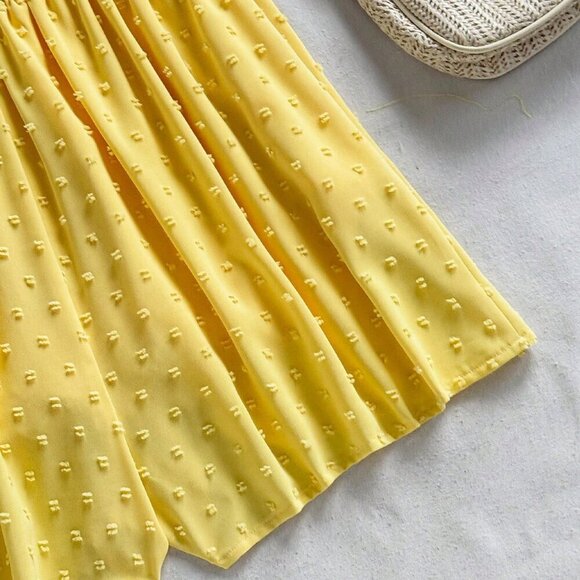 Yellow Boho Women's Textured swiss dot Mini Bodycon romper Beach - Picture 3 of 8